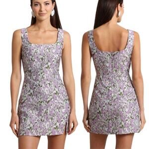 Avec Les Filles Purple Floral Jacquard Square Neck Tailored Mini Dress size 6
